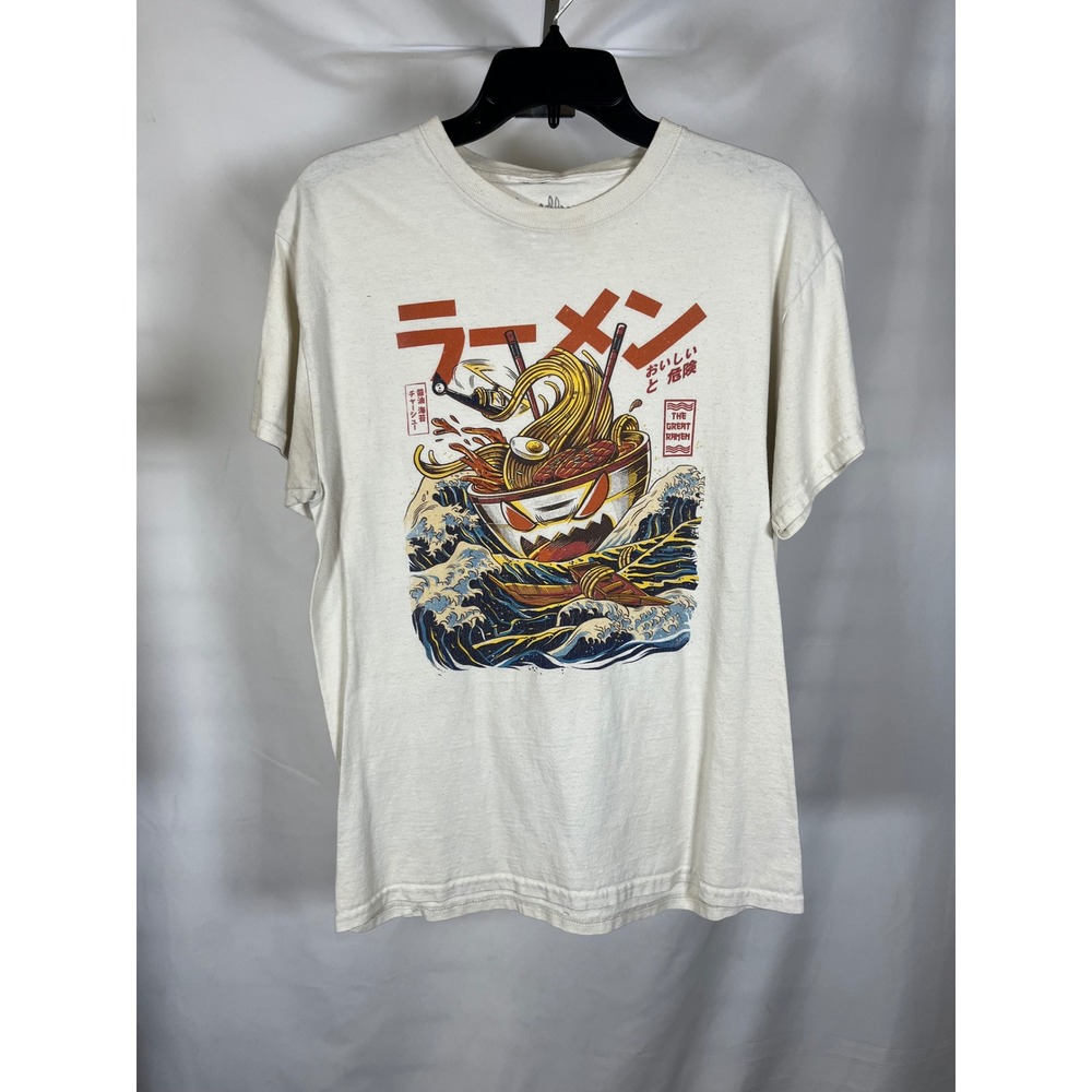 Threadless‎ Vincent Trinidad Great Ramen Wave Graphic T-Shirt Mens Medium Cream